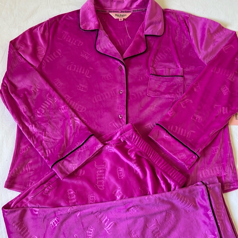 Juicy Couture Sleepwear Loungewear Pink JC Crown Embossed Velour Top & Pants